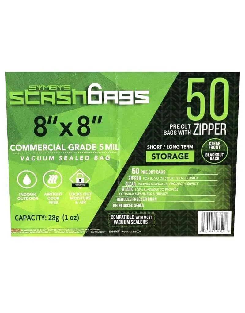 SYMBYS StashBags – 8″ x 8″ Black & Clear Pre-Cut Vacuum Seal Bags w/Zipper (50ct)