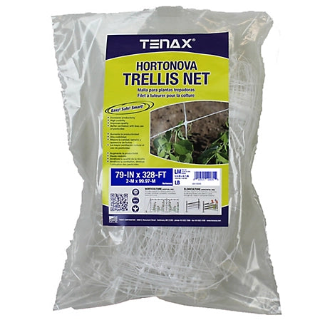 Tenax 328 ft. x 79 in. Hortonova Trellis Netting, White, 5.9 in. x 6.7 in. Plastic Mesh
