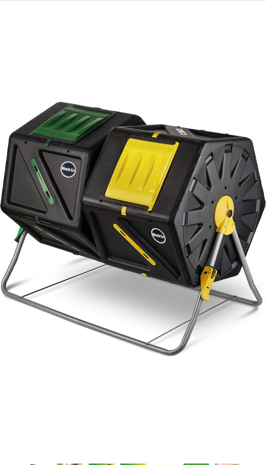 Miracle-Gro Large Dual Chamber Compost Tumbler – Easy-Turn, Fast-Working System – All-Season, Heavy-Duty, High Volume Composter with 2 Sliding Doors 37 Gallon 140 Liter